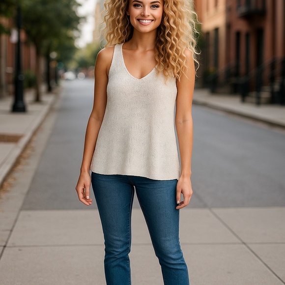 Madewell Cream Crochet V-Neck Oversized Boho Summer Tank Top Women's Size XS - Picture 1 of 11